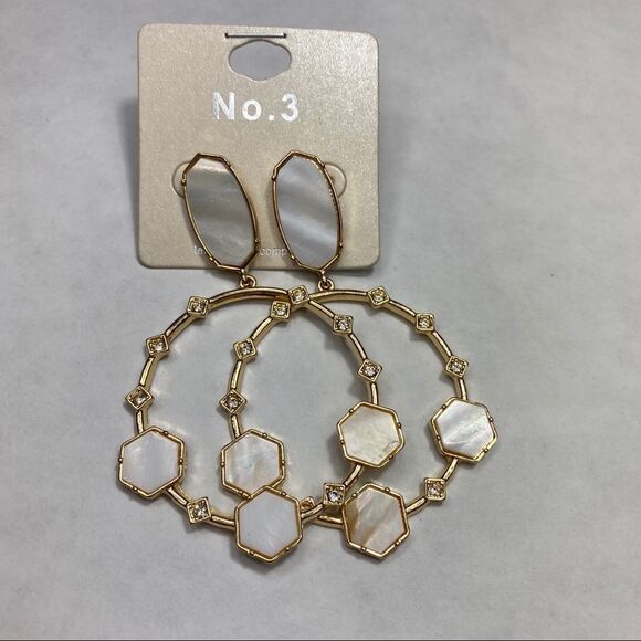 0014 | GEOMETRIC STONE POST DROP HOOP EARRING - Picture 1 of 7